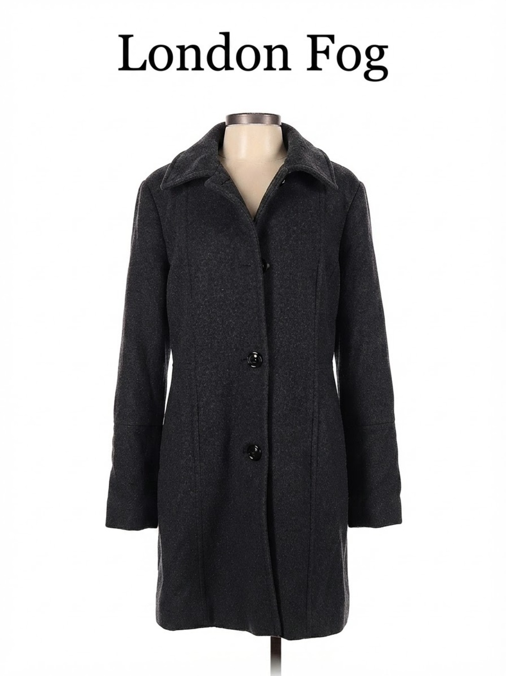 London Fog Women's Charcoal Wool Blend Single-Breasted Coat Size M
